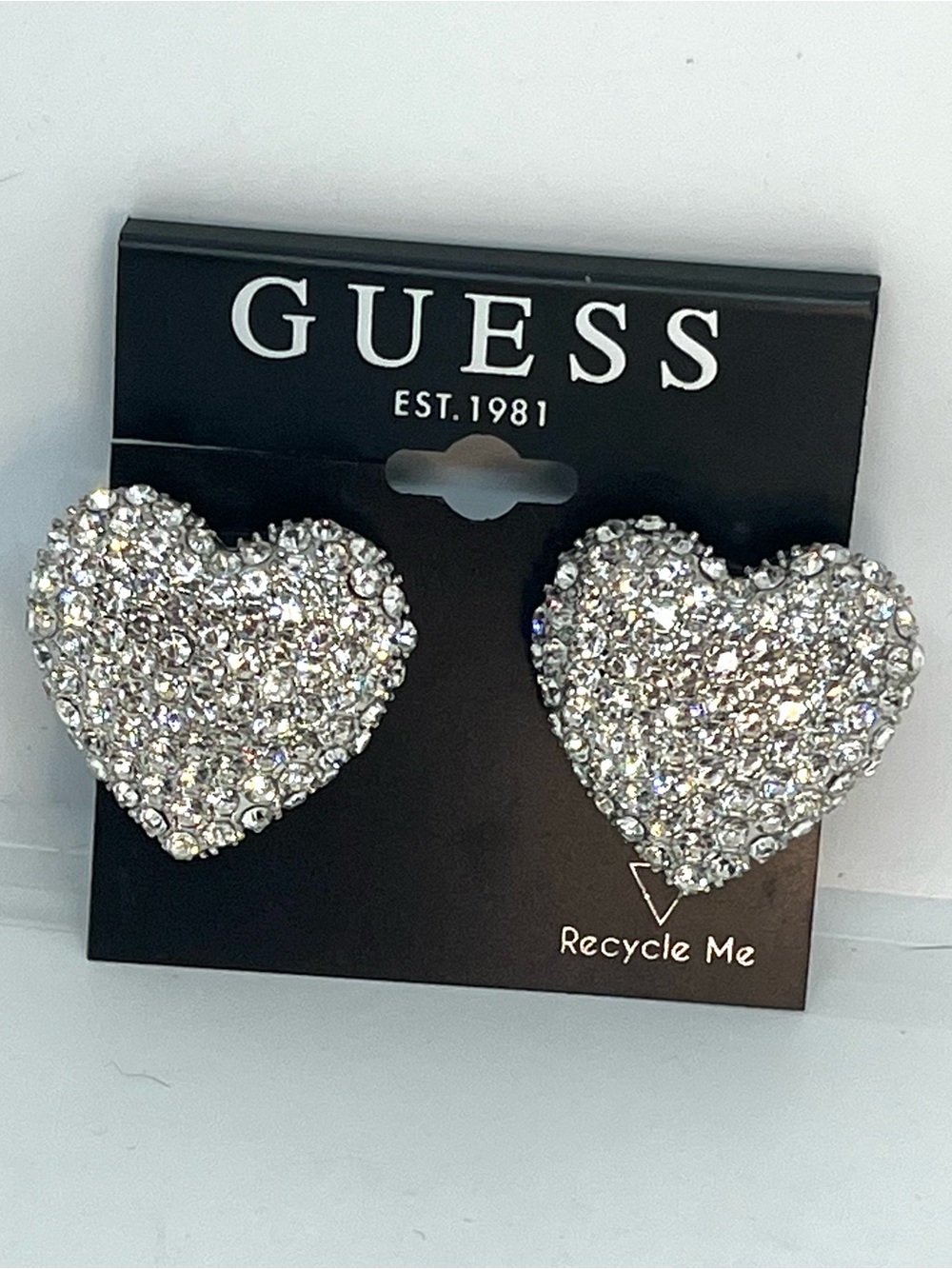 GUESS Silver Crystal Heart Stud Earrings
